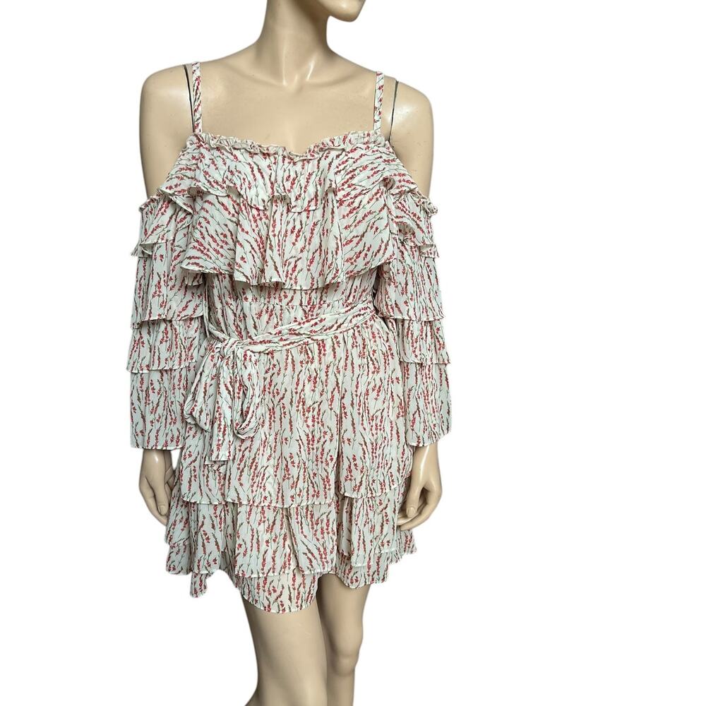 Uli Herzner Ruffles Off Shoulder Floral Boho Chic Dress Size Small 3/4 Sleeves